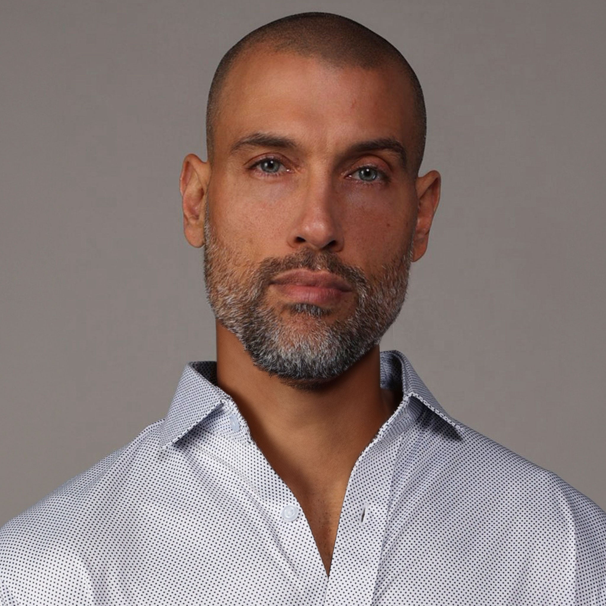 Quattro Flex Dress Shirt with Semi-Spread Collar White Micro Dot