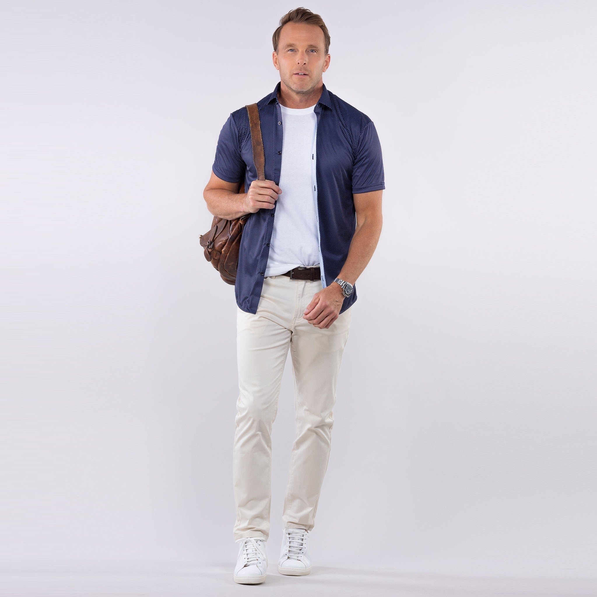 Quattro Flex Short Sleeve Button Down Midnight Micro Dot