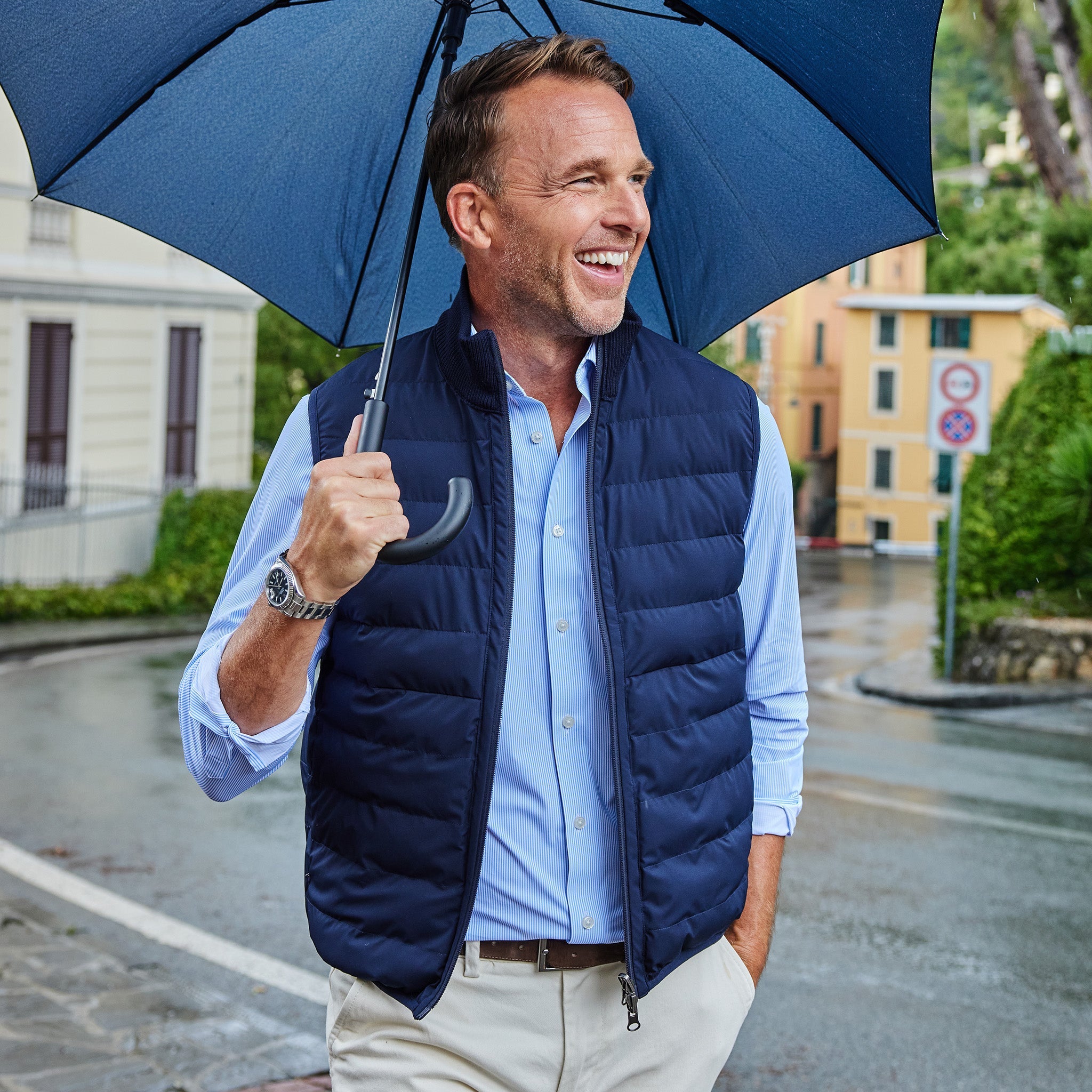Regent Reversible Quilted Wool Vest Navy